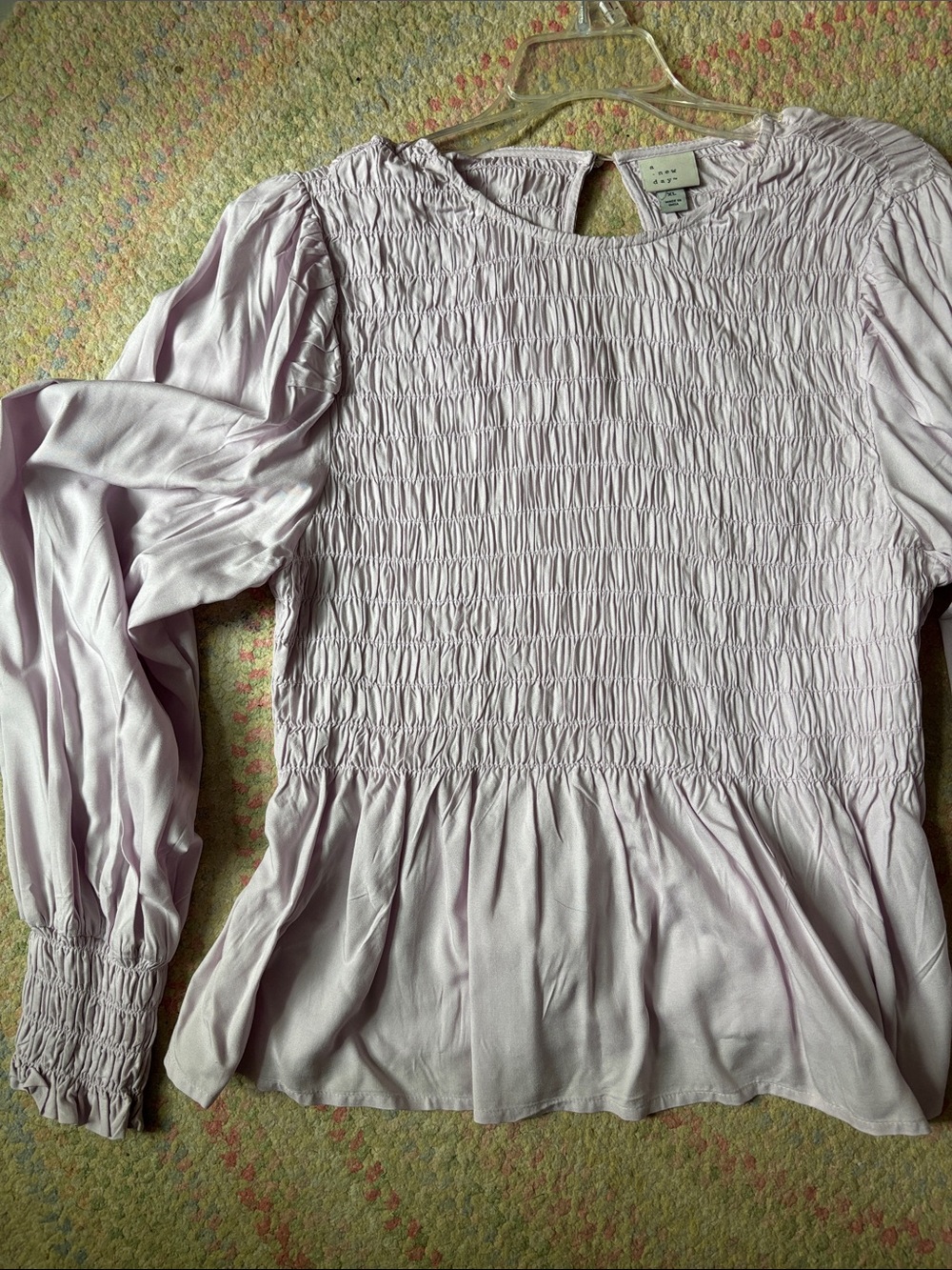 a new day Lavender Smocked Peplum Long-Sleeve Blouse